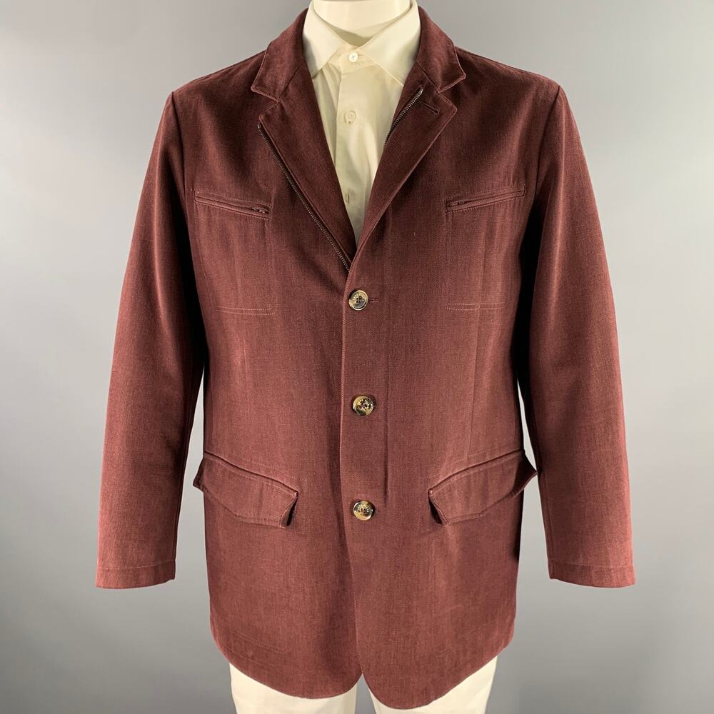 LORO PIANA Size XL Burgundy Cotton Zip Up Jacket